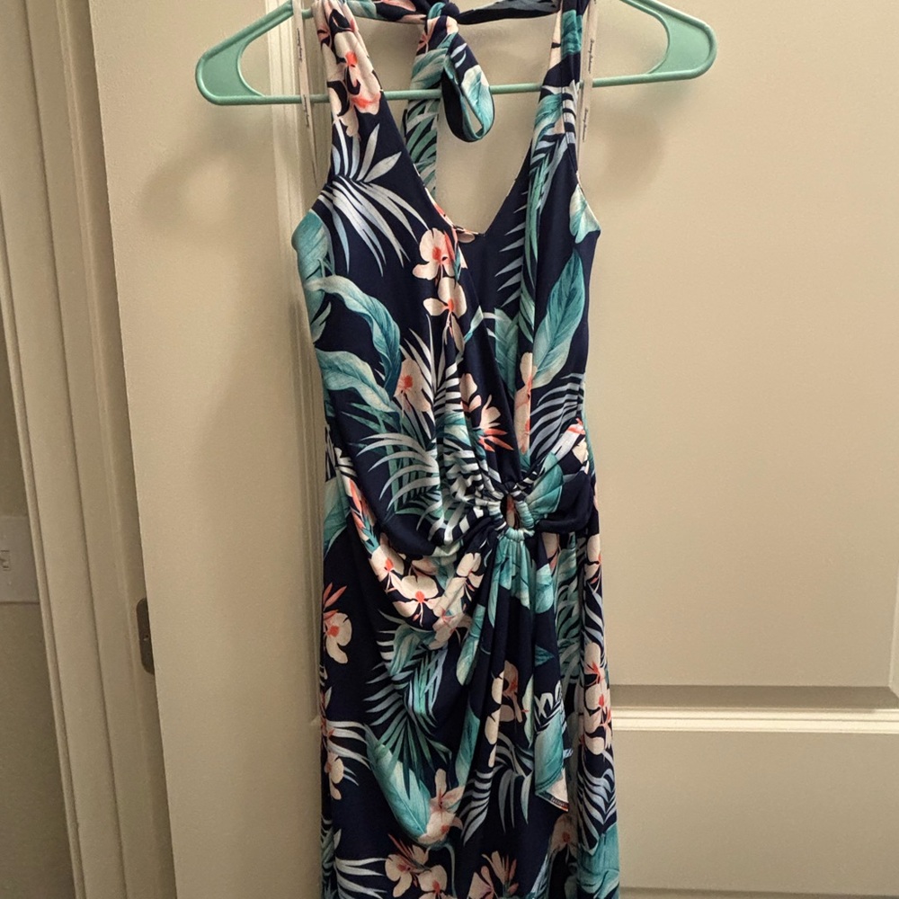 Tommy Bahama Navy and Green Tropical Dress
